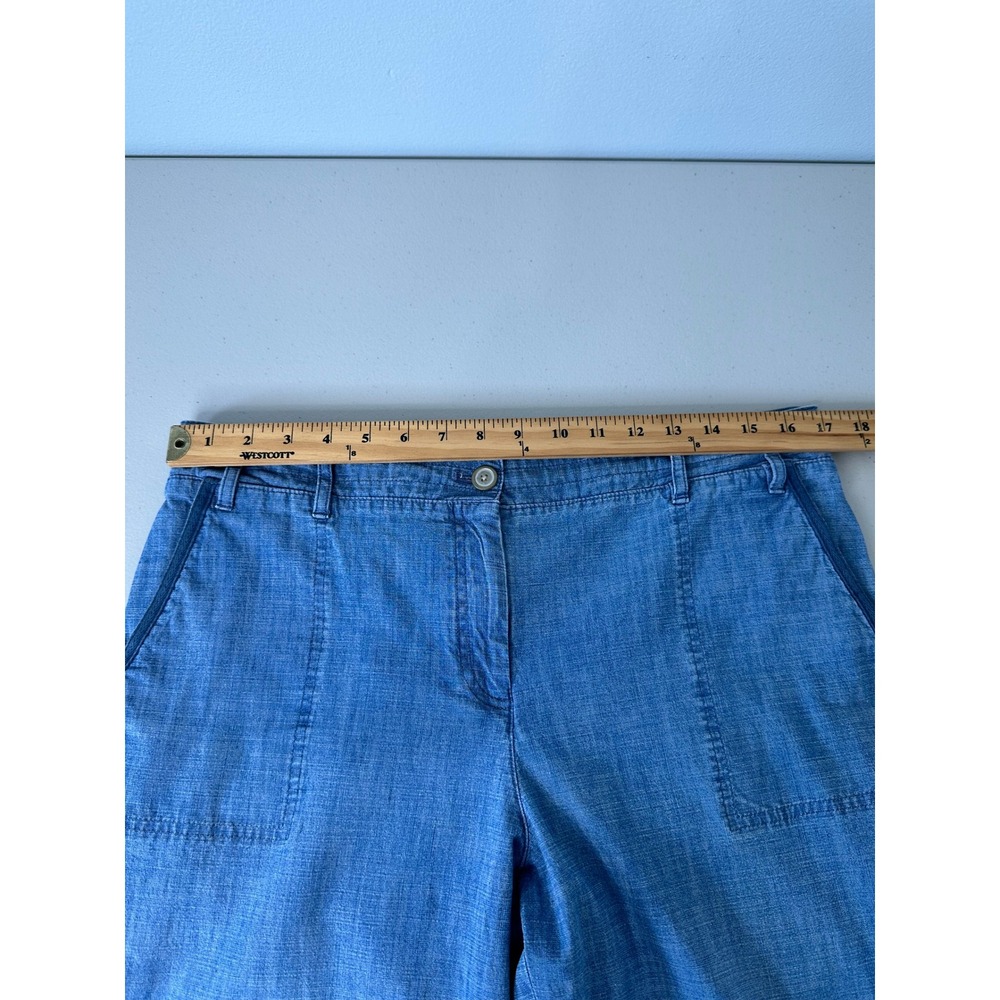 Talbots Chambray Straight Leg Button Tab Cuff Pants Size 12 Blue Cotton Blend - Picture 6 of 10